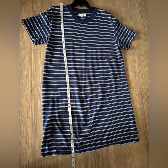 Madewell Tina Stripe Crew Neck T-Shirt Dress Blue White Cotton Womens L Preppy - Picture 9 of 14